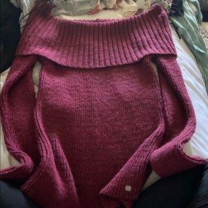 Off the shoulder burgundy sweater